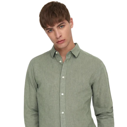 Camicia Only & Sons verde in lino - Image 5
