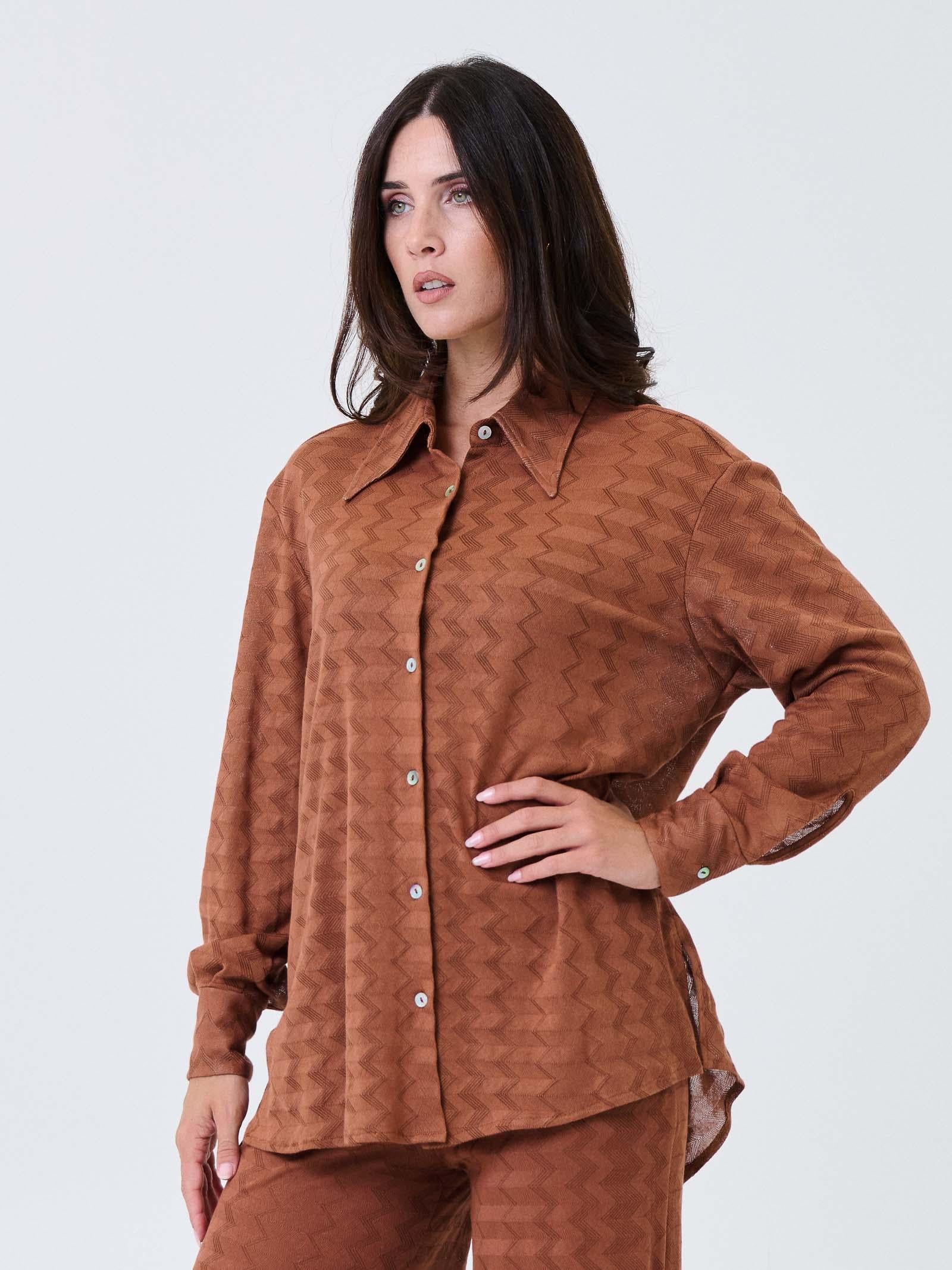 Camicia over Pho Firenze arancione sierra semi trasparente con motivo a zig zag - Image 2