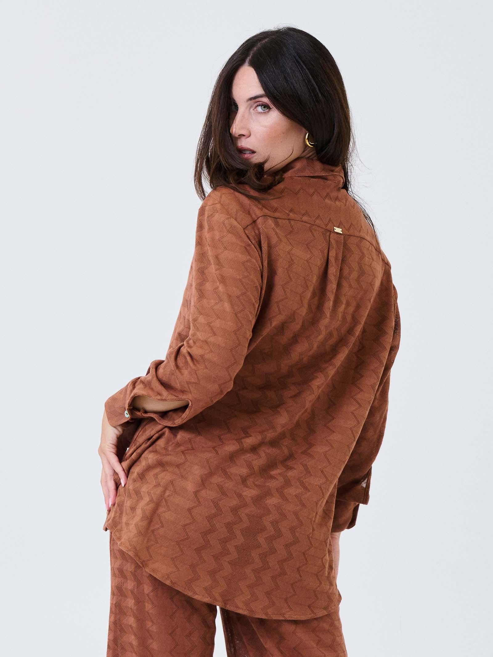 Camicia over Pho Firenze arancione sierra semi trasparente con motivo a zig zag - Image 3