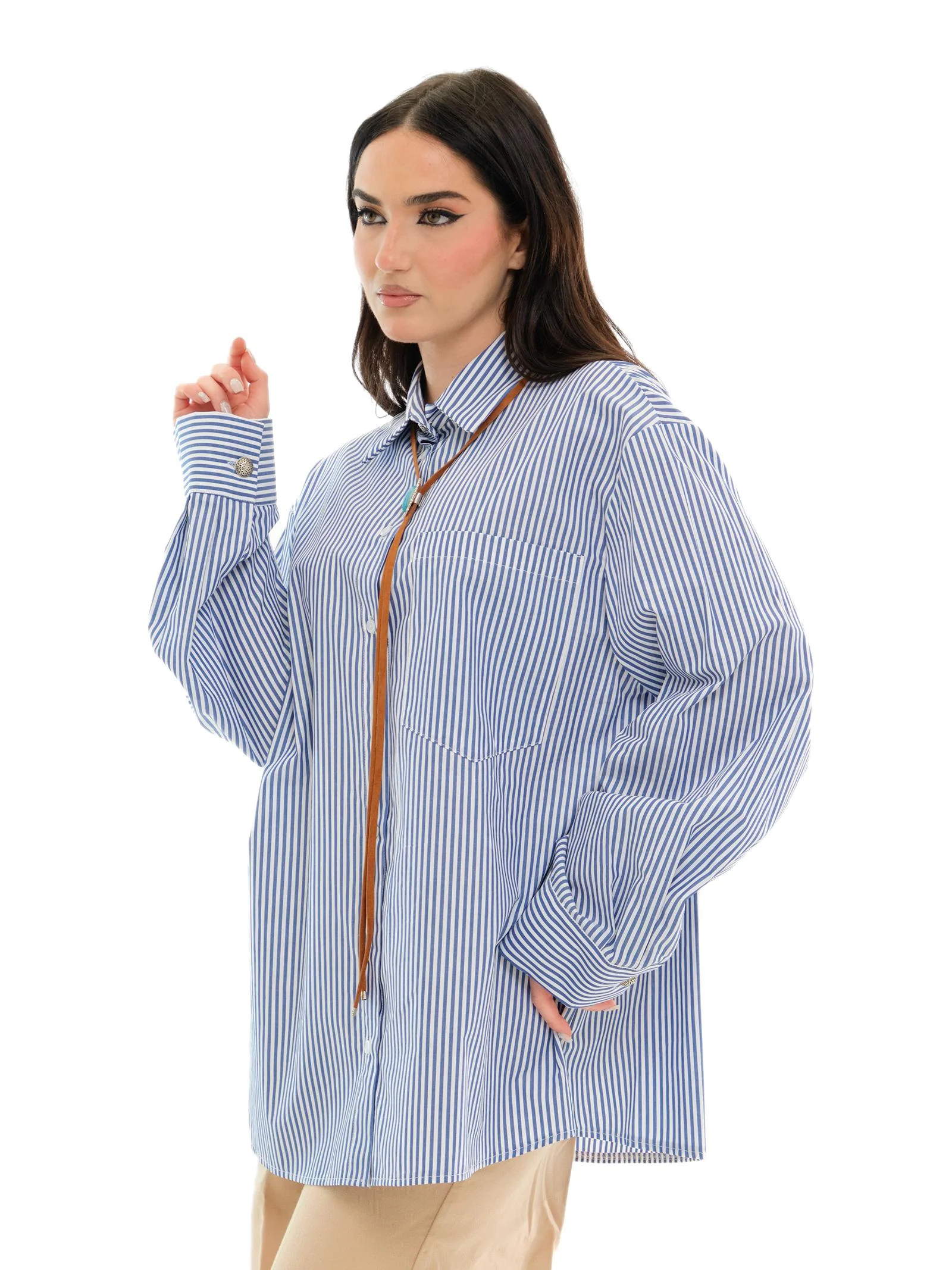 Camicia over Vicolo a righe bianca e azzurra - Image 2