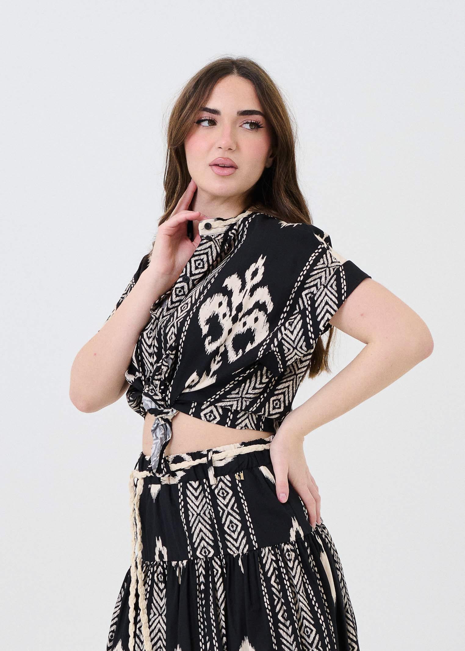 Camicia oversize Dixie nera con motivi geometrici - Image 2