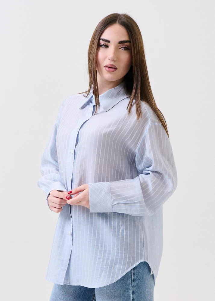 Camicia semi trasparente Armoire azzurra gessata - Image 2