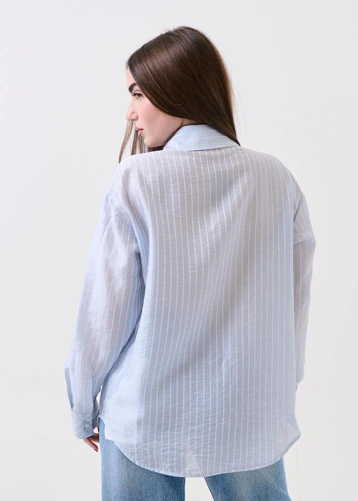 Camicia semi trasparente Armoire azzurra gessata - Image 3