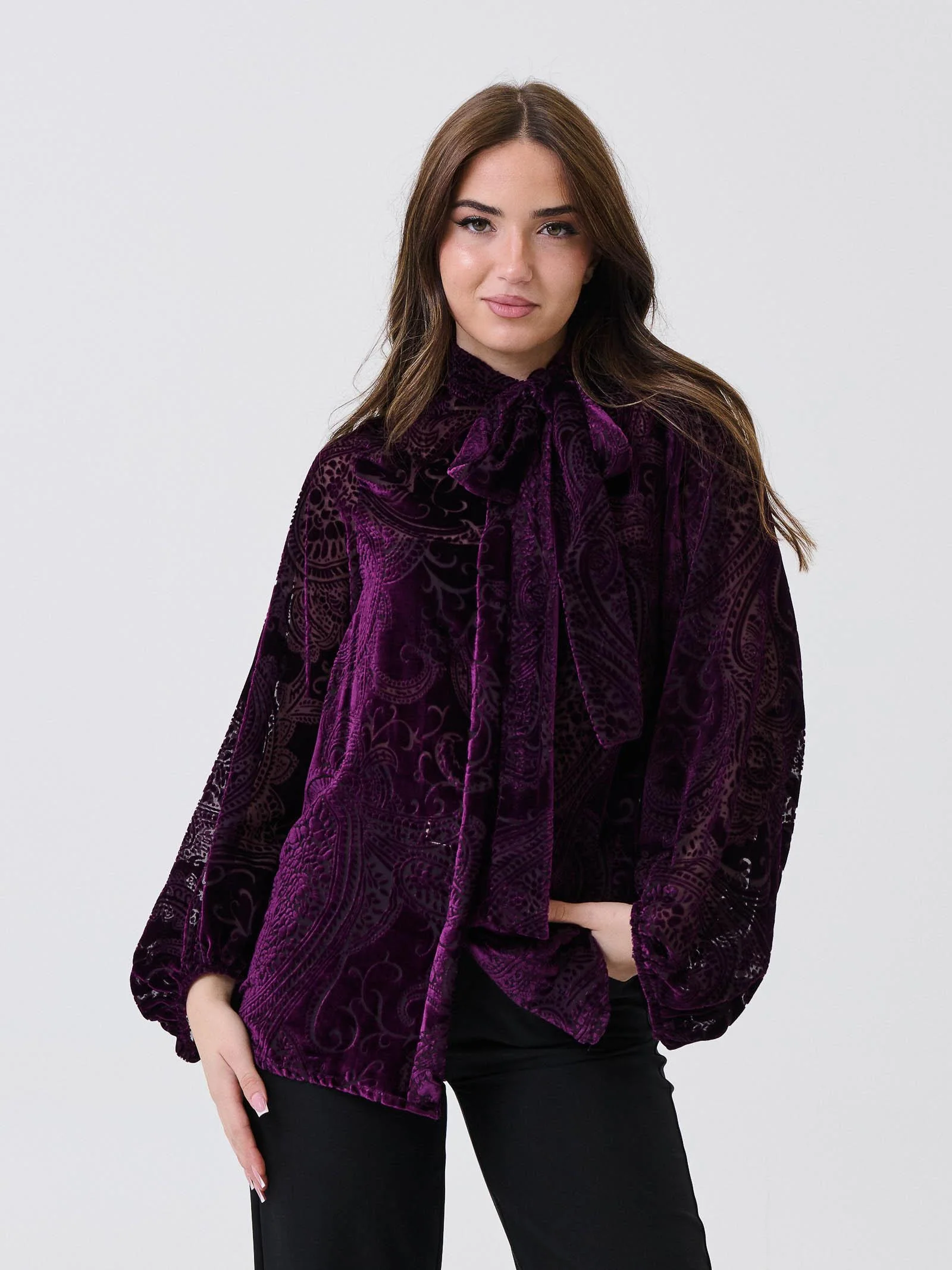 Camicia Souvenir viola in fantasia cashmere