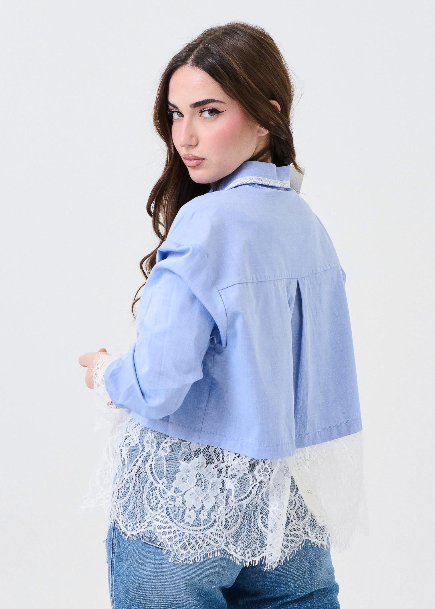 Camicia Vicolo azzurra con pizzo bianco - Image 4