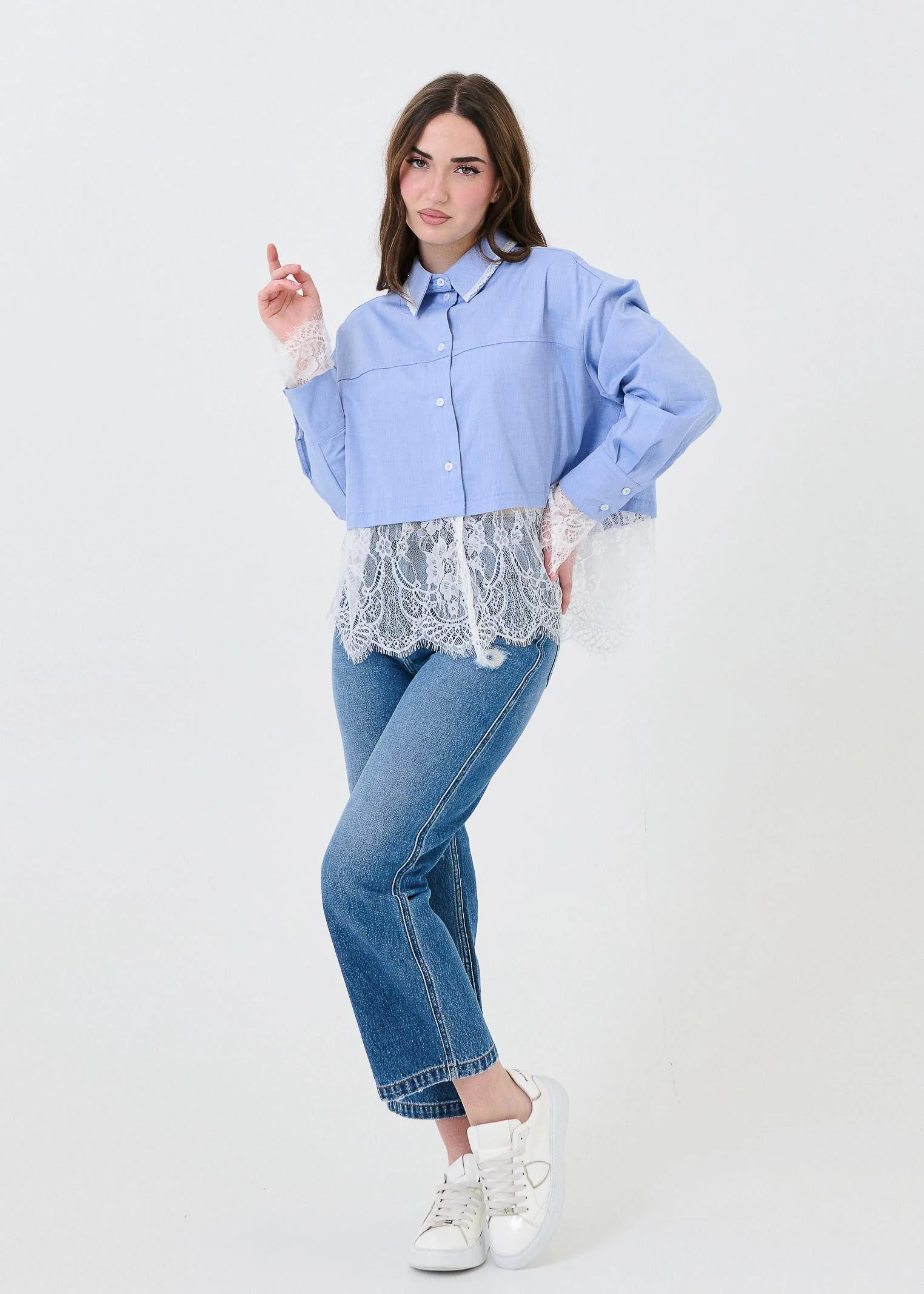 Camicia Vicolo azzurra con pizzo bianco - Image 5