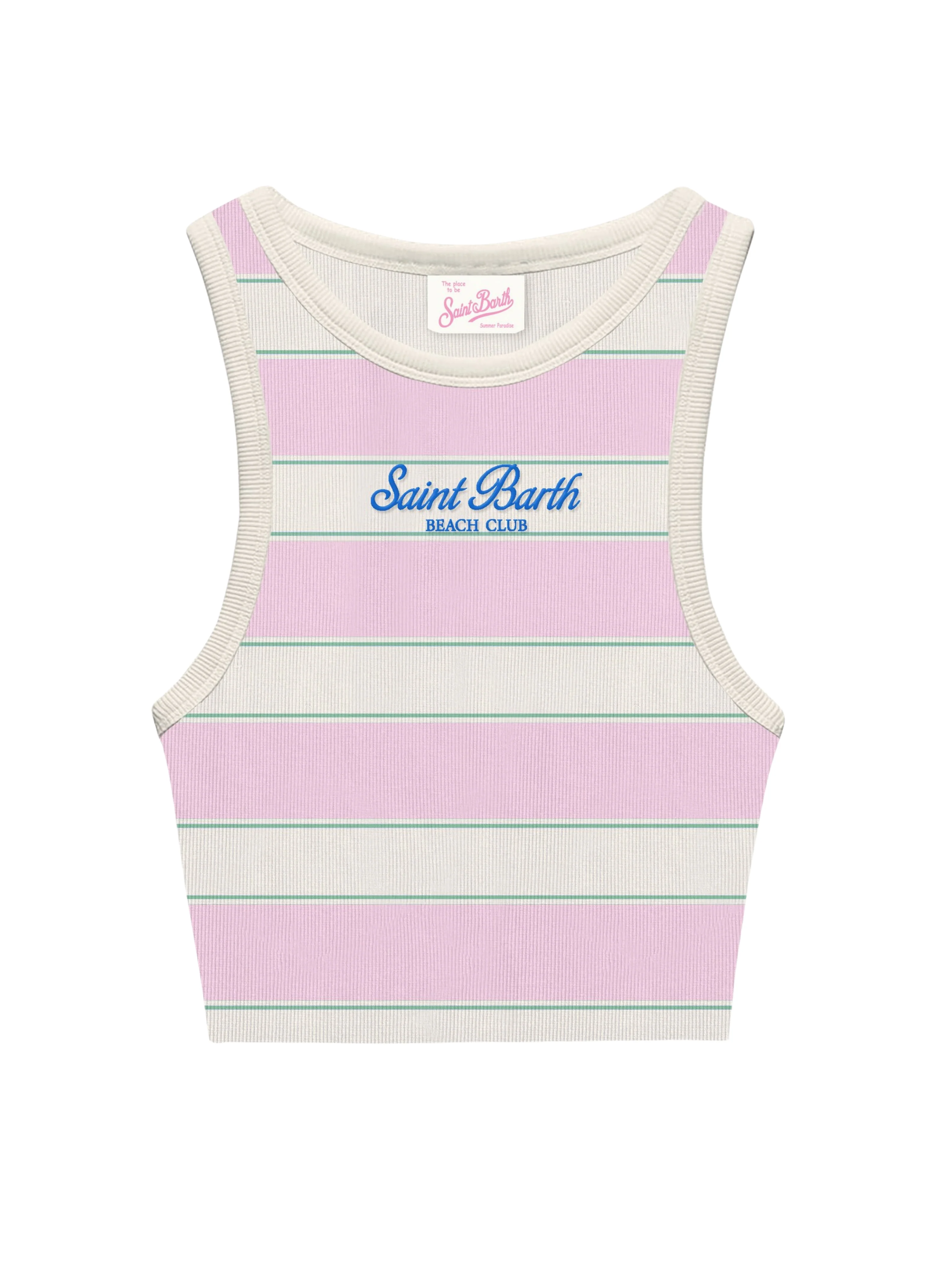 Canotta a righe Saint Barth rosa con logo blu