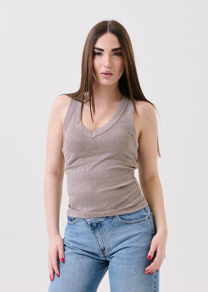 Canotta Vicolo marrone in filo lurex
