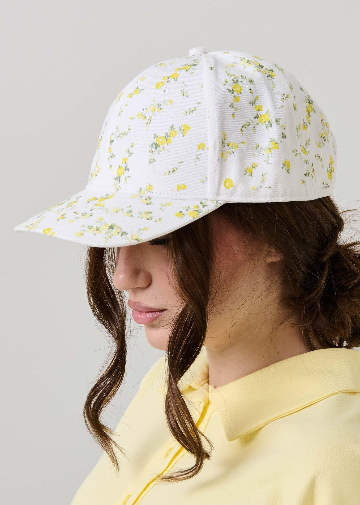 Cappello con visiera Vicolo bianco con fiorellini all over gialli - Image 2