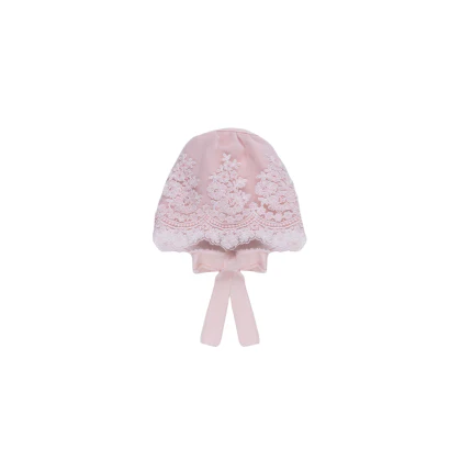 Cappello Marlù rosa con ricami floreali in pizzo