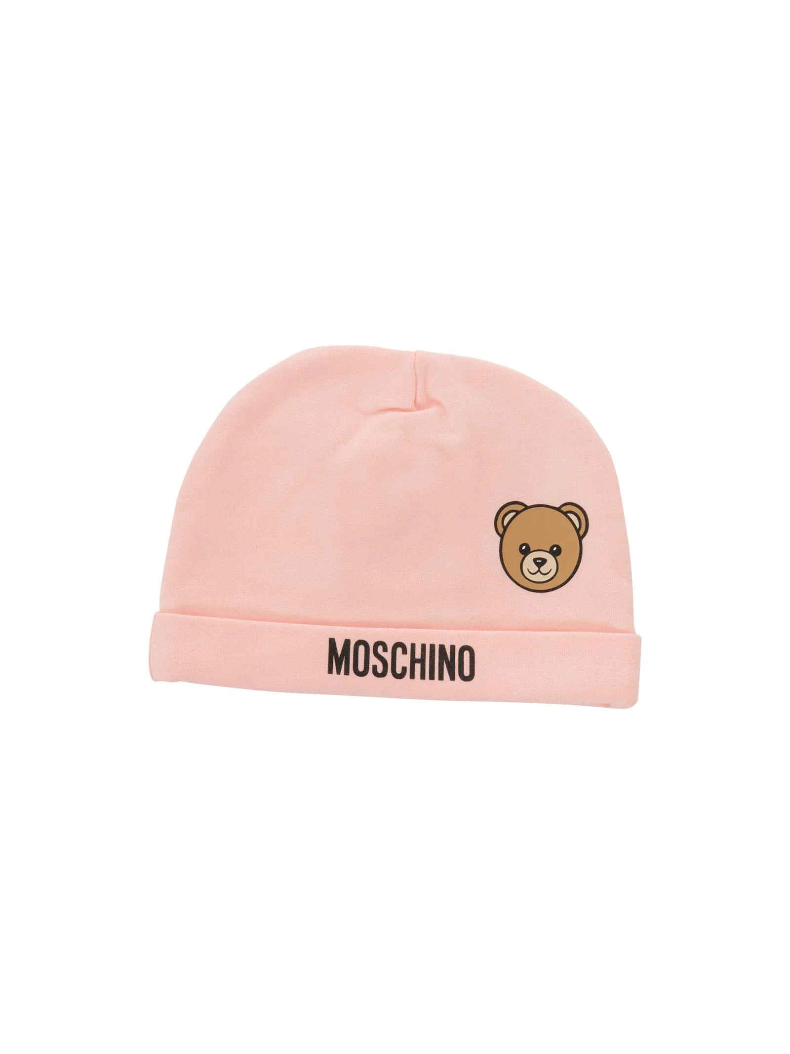 Cappello Moschino rosa con logo lettering e teddy