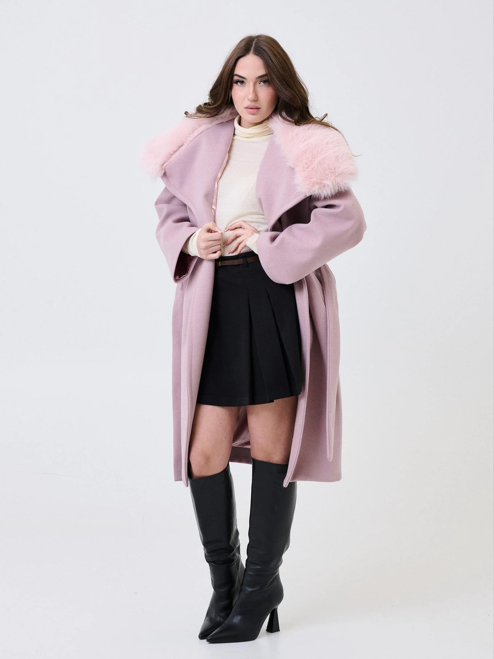 Cappotto Armoire rosa con rever in ecopelliccia - Image 2