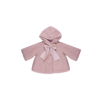 Cappotto con cappuccio Marlù rosa con fiocco
