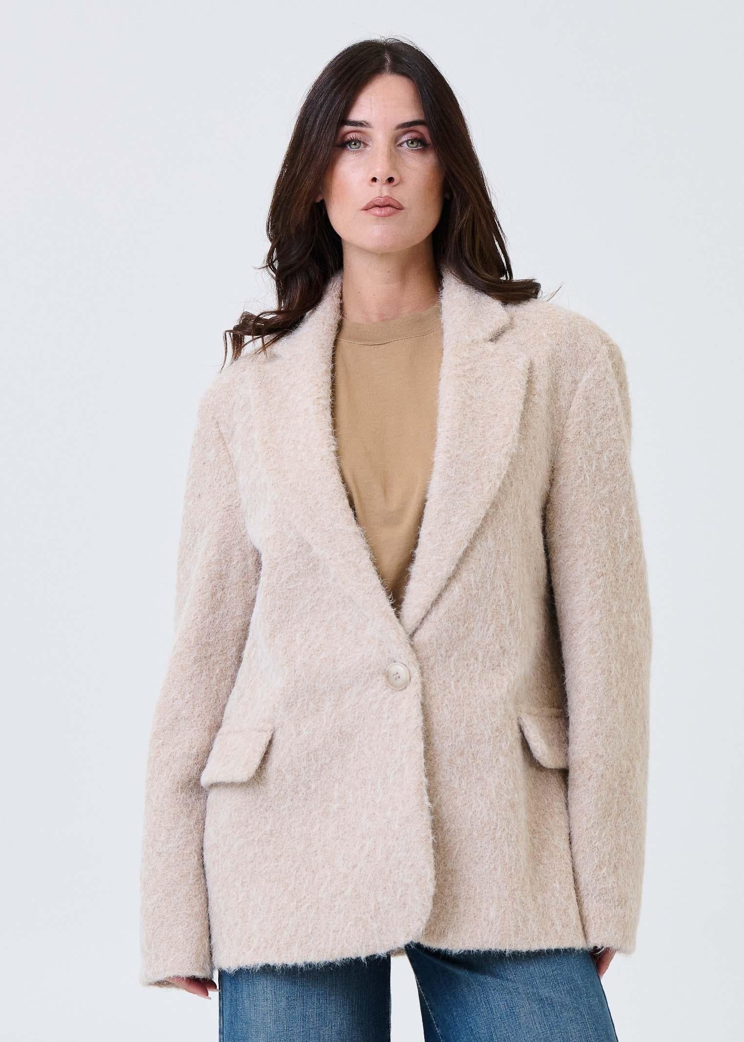 Cappotto Haveone beige in tessuto spazzolato