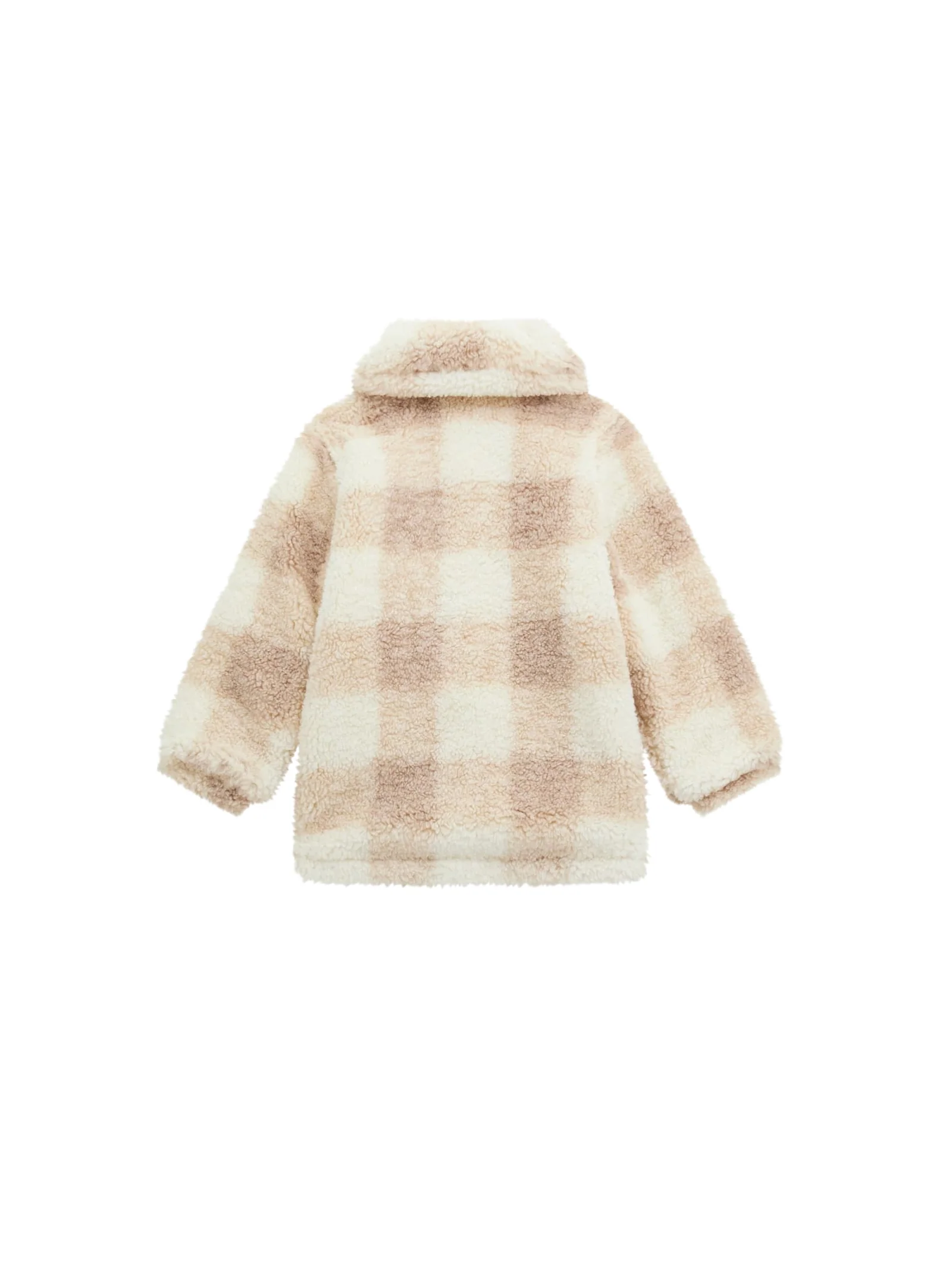 Cappotto in pelliccia Guess bianco e beige effetto teddy a quadri - Image 2