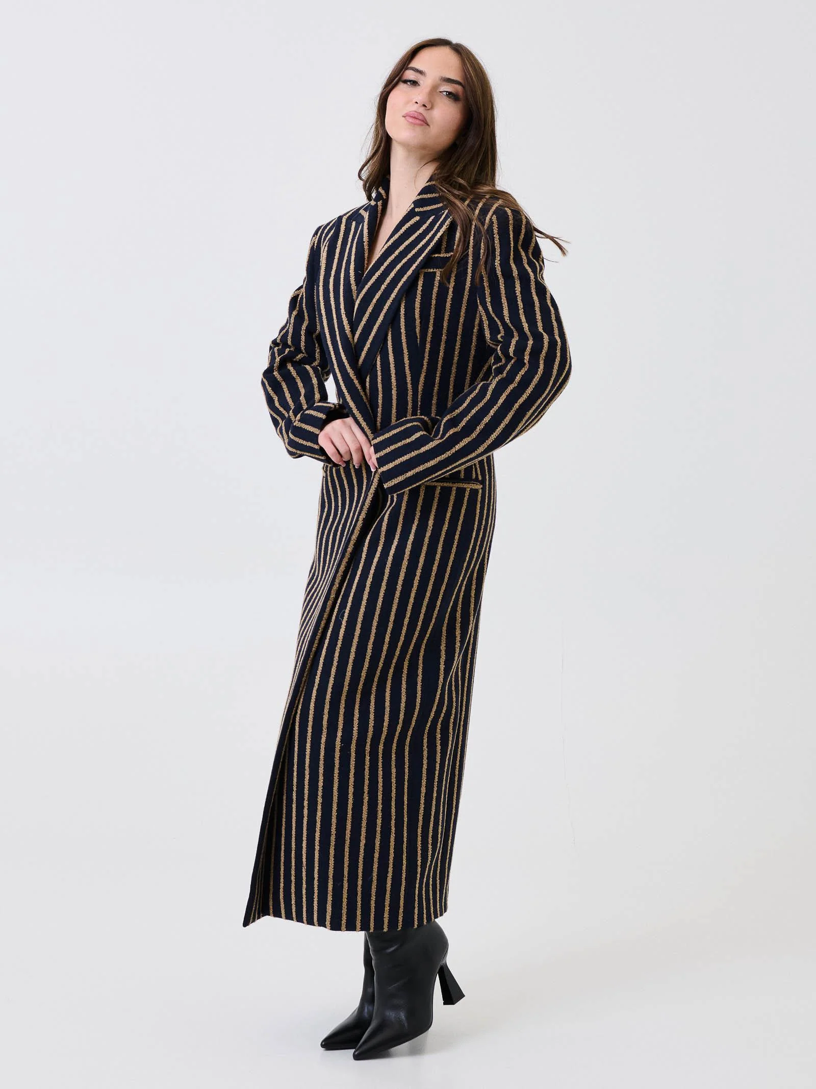 Cappotto lungo "Doha" Bohemian Vì blu con dettagli cammello - Image 2