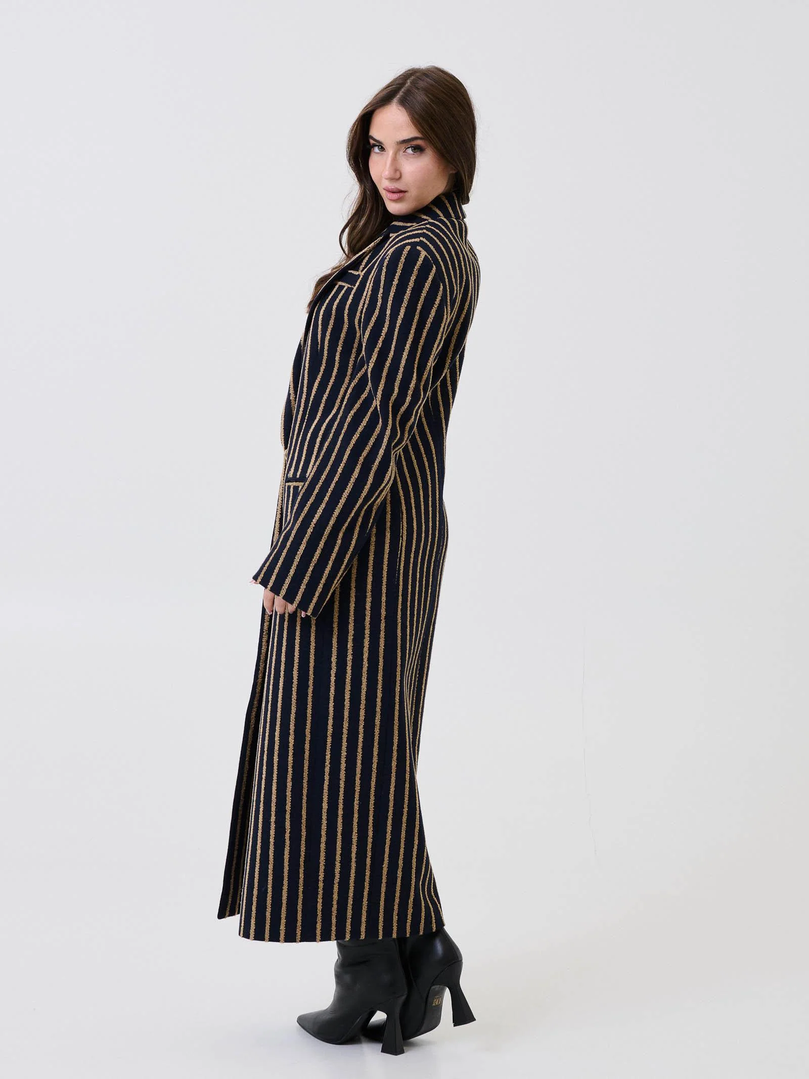 Cappotto lungo "Doha" Bohemian Vì blu con dettagli cammello - Image 3