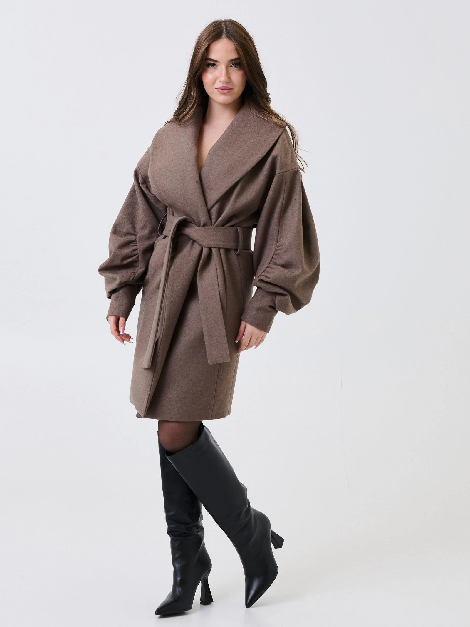 Cappotto lungo Silence Limited taupe con maniche arricciate - Image 2