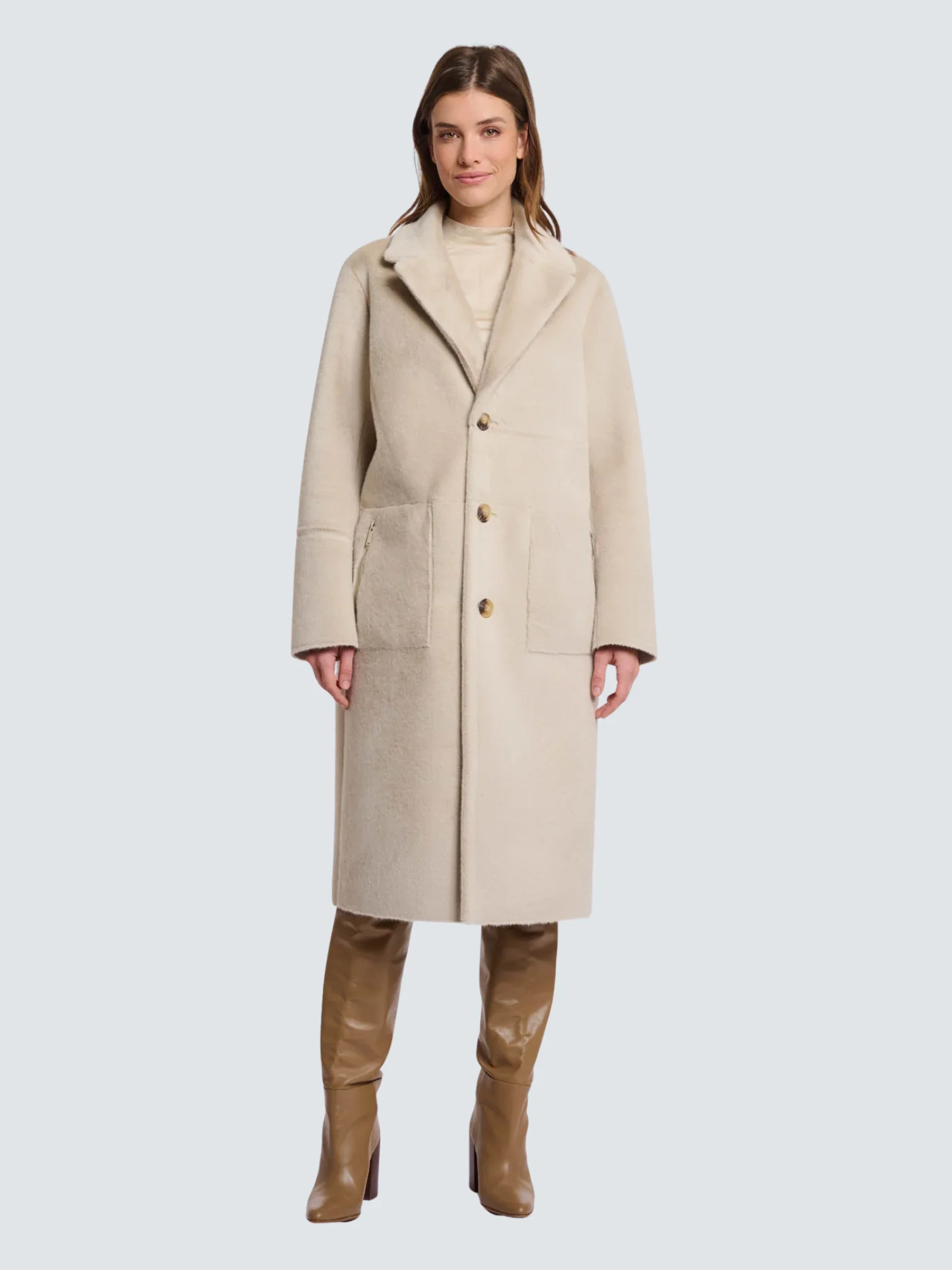 Cappotto lungo "Tatiana" Rino & Pelle beige reversibile - Image 3