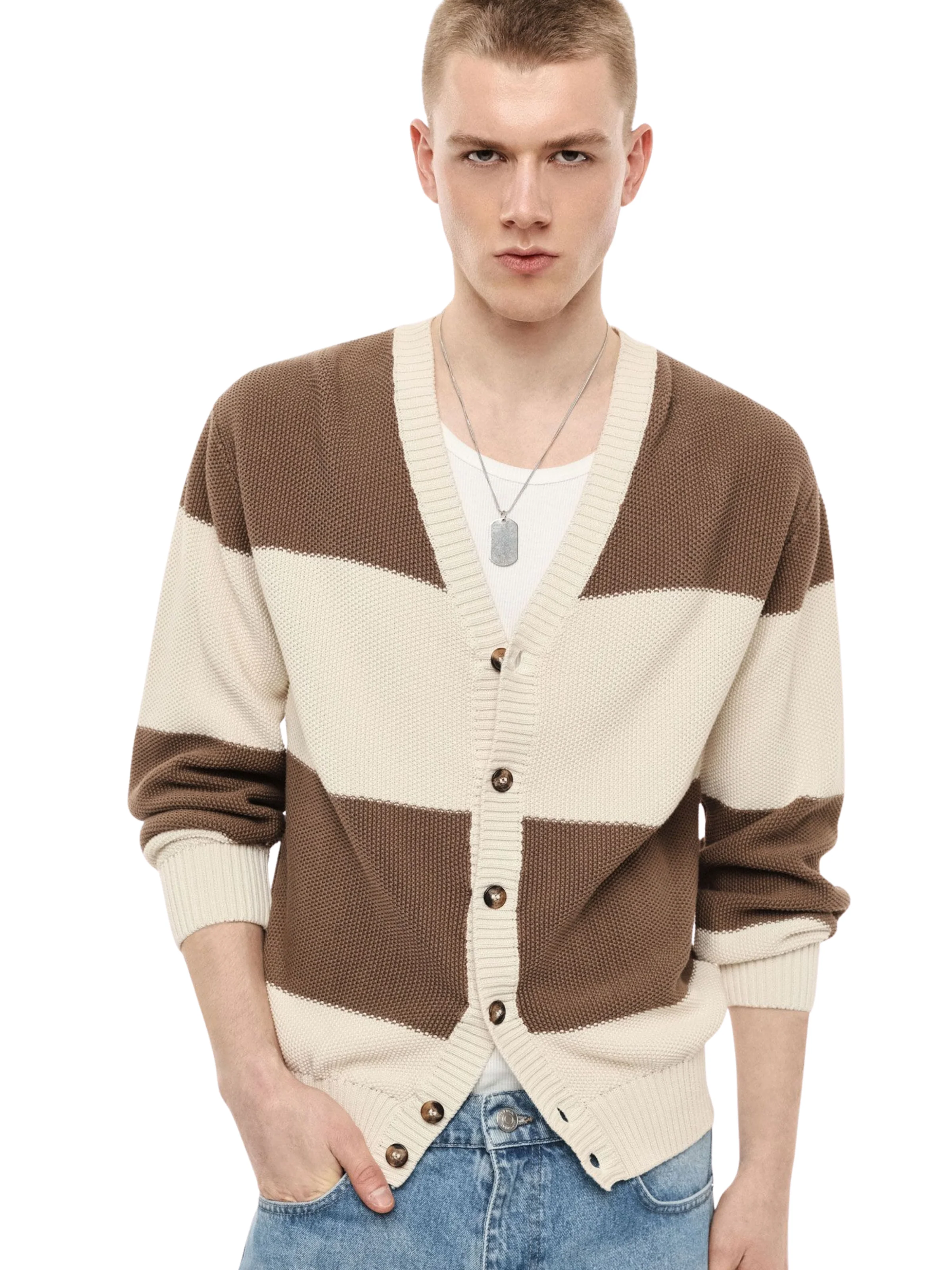 Cardigan a righe Imperial beige e marrone - Image 2
