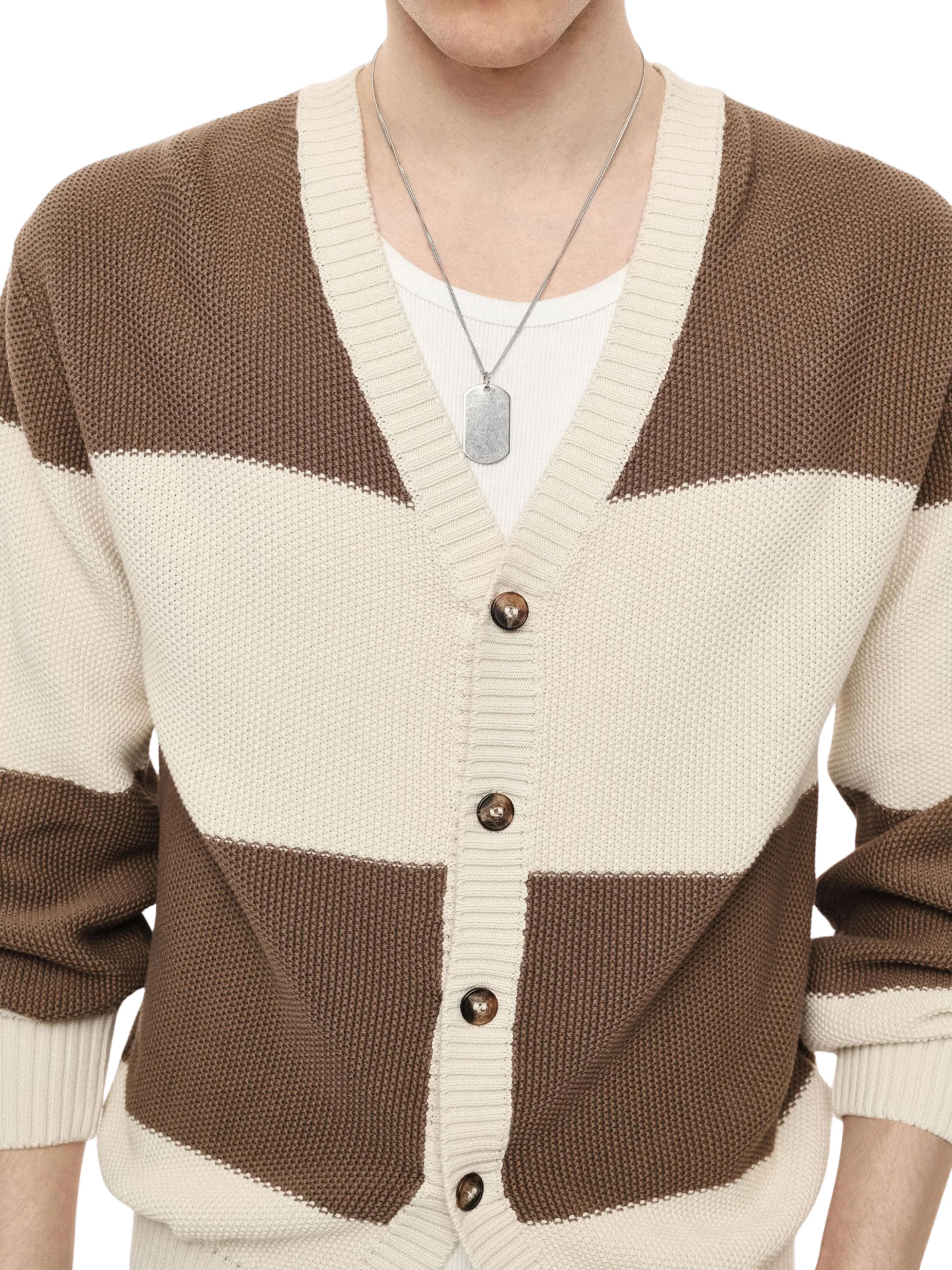 Cardigan a righe Imperial beige e marrone - Image 3
