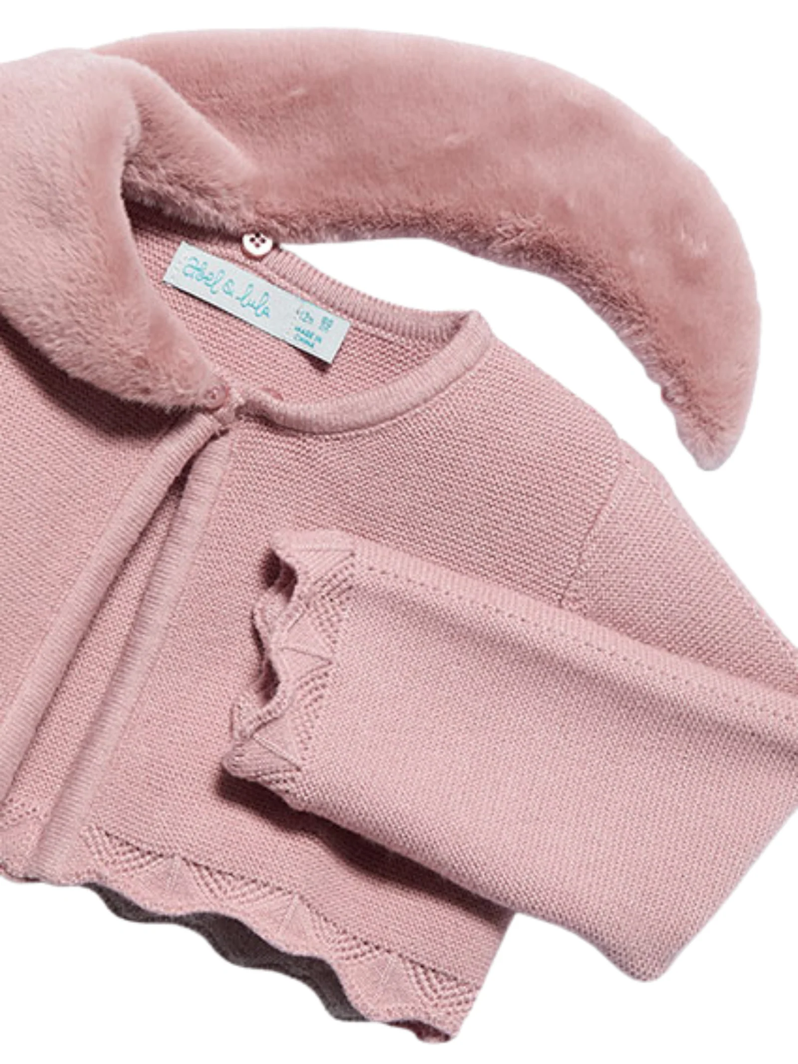 Cardigan Abel & Lula rosa con colletto in ecopelliccia - Image 3