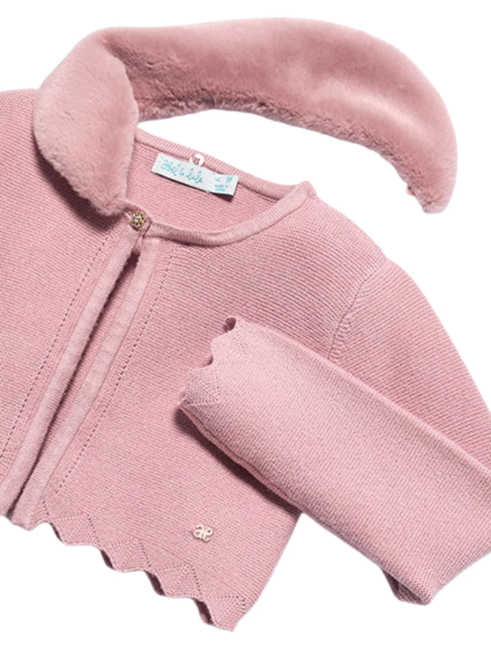 Cardigan Abel & Lula rosa con colletto in ecopelliccia - Image 3