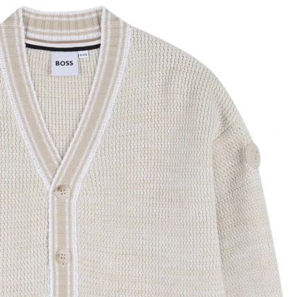 Cardigan Boss bianco con scollo a V - Image 3