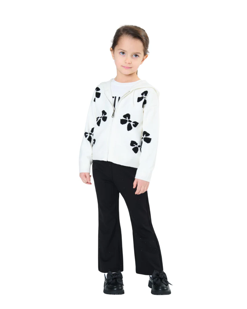 Cardigan con zip Tobetoo bianco con fiocchi all over neri - Image 2