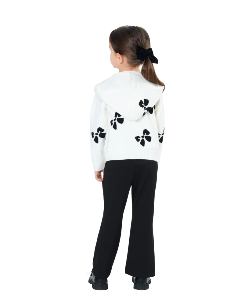 Cardigan con zip Tobetoo bianco con fiocchi all over neri - Image 3