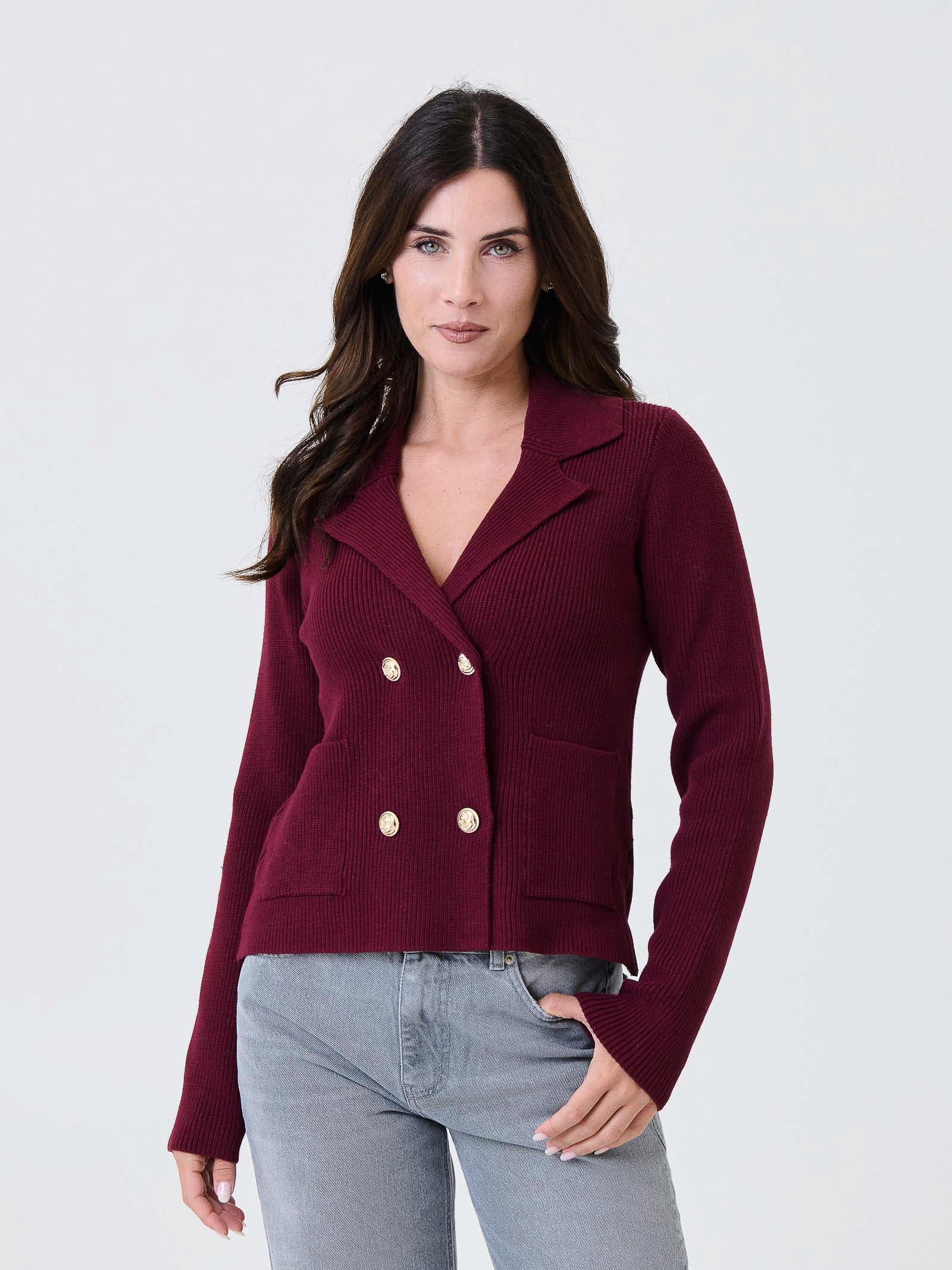 Cardigan doppiopetto Kontatto bordeaux con bottoni gioiello