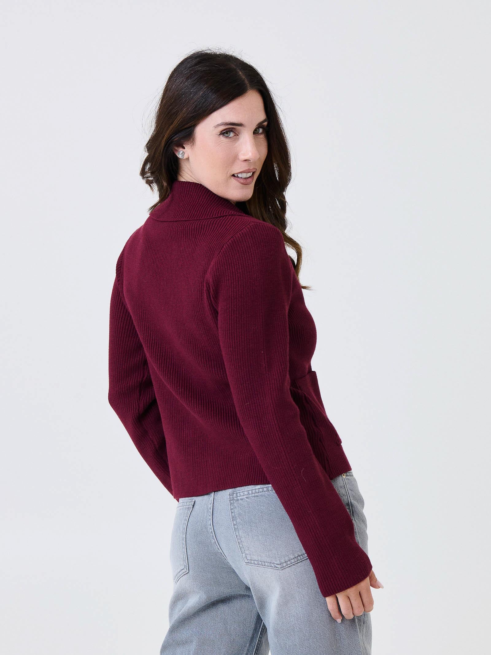 Cardigan doppiopetto Kontatto bordeaux con bottoni gioiello - Image 3