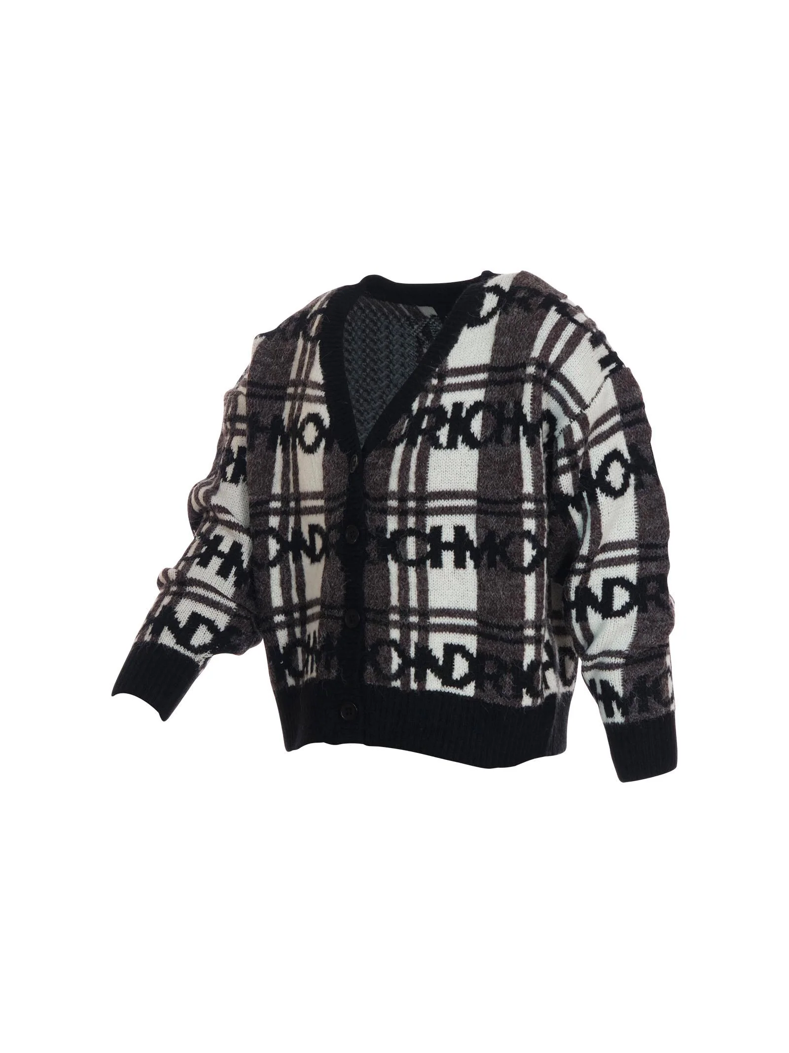 Cardigan John Richmond nero con dettagli a quadri e logo ripetuto - Image 2