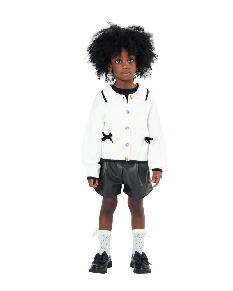 Cardigan Tobetoo bianco con dettagli fiocchi neri - Image 2