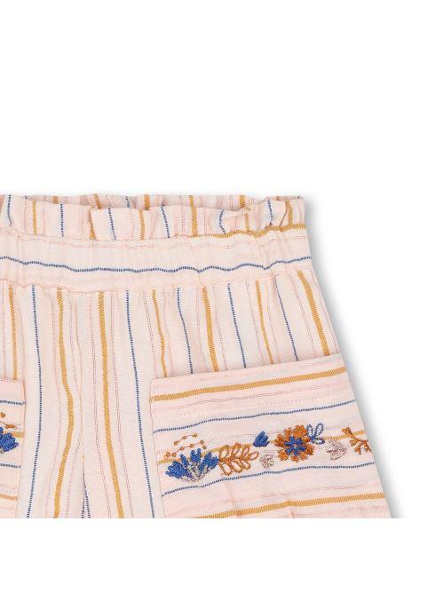 Shorts pesca con fantasia a righe e fiori ricamati - Image 3