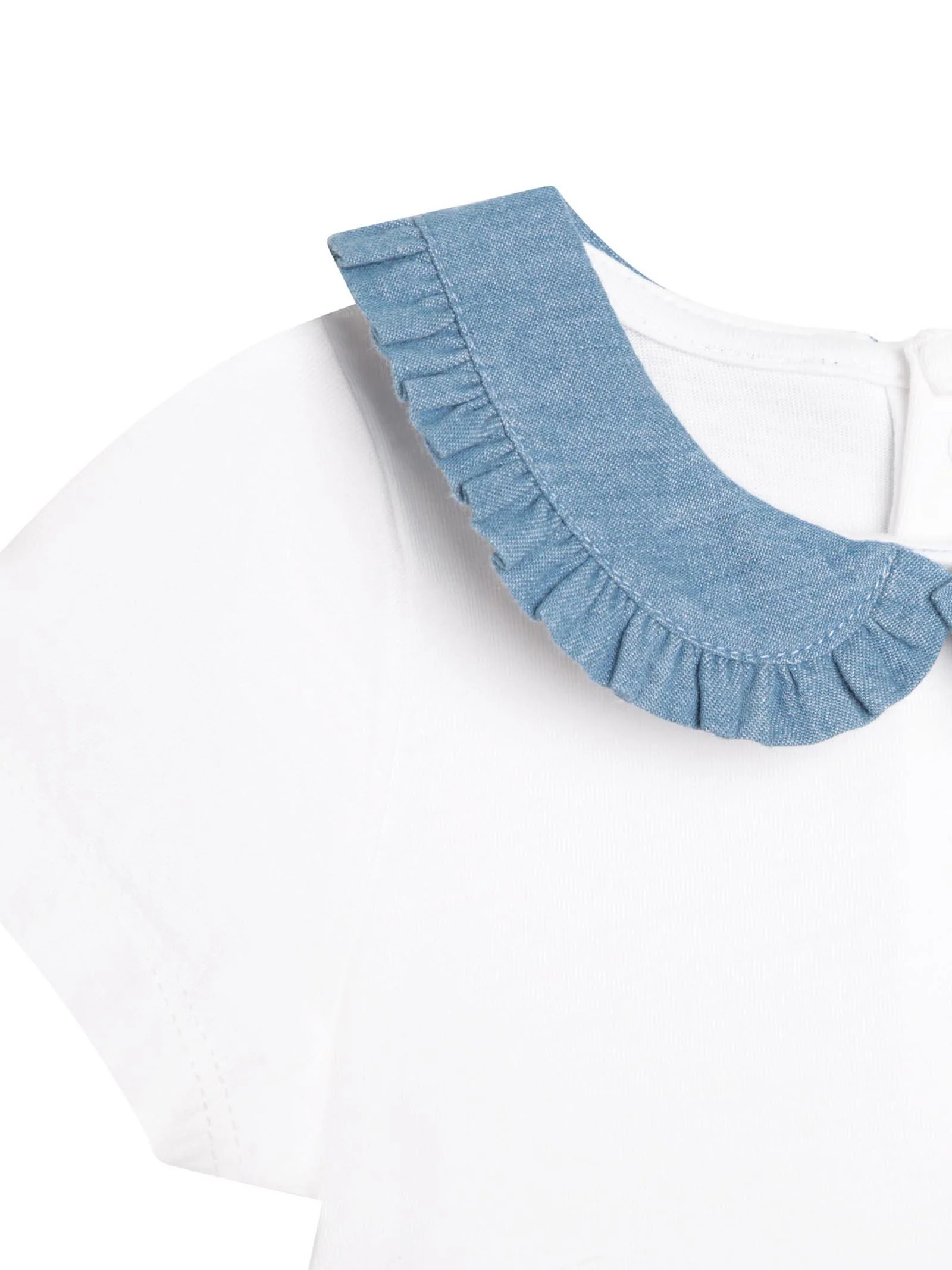 T-shirt bianca con colletto denim - Image 3