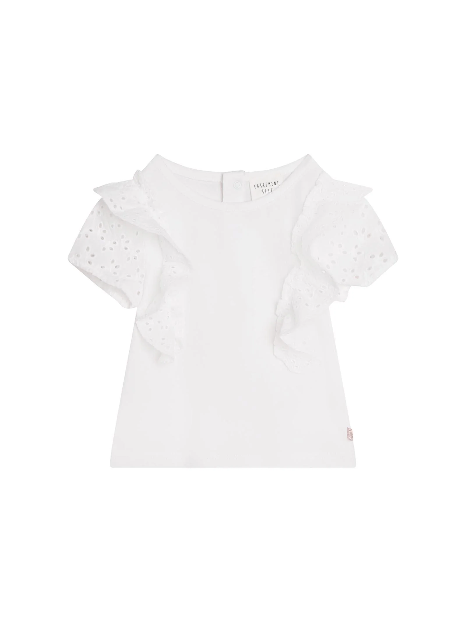 T-shirt bianca con volant san gallo