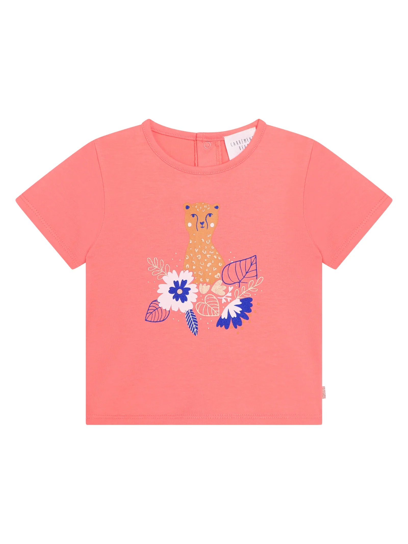 T-shirt rosa pesca con stampa ghepardo e fiori