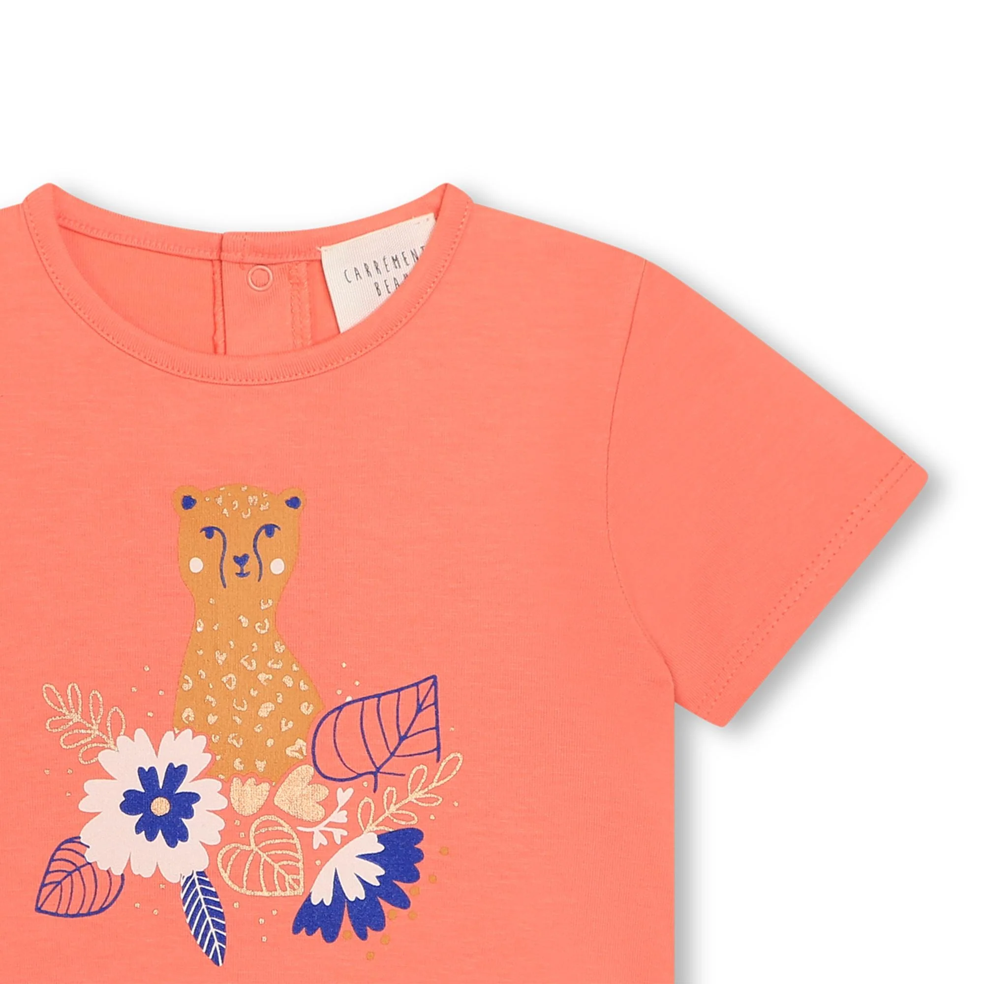 T-shirt rosa pesca con stampa ghepardo e fiori - Image 3