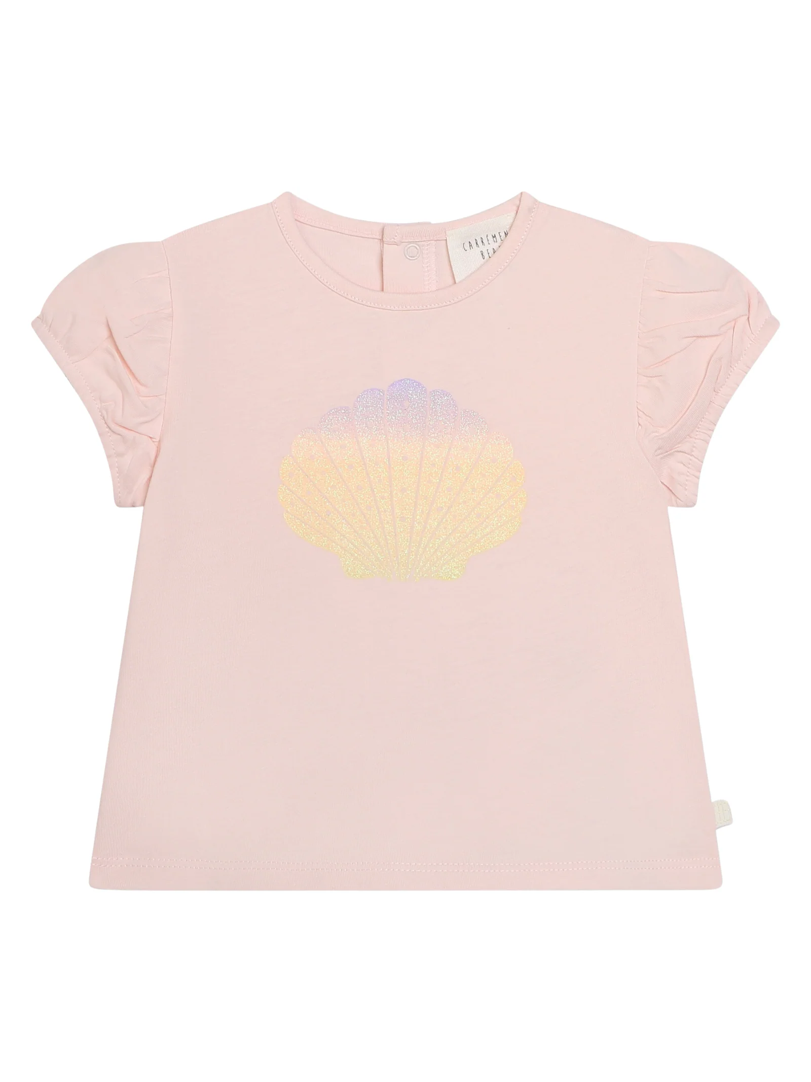T-shirt rosa stampa conchiglia glitterata