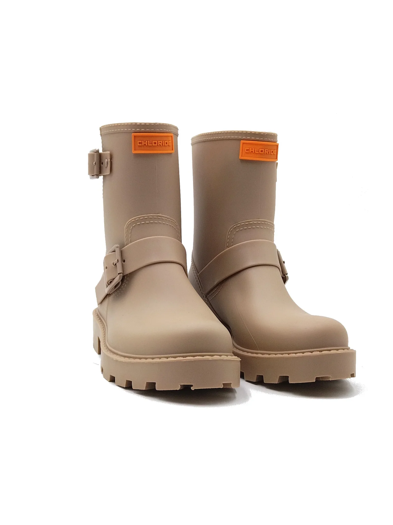 Stivali Chloride beige mezza gamba in gomma impermeabili con doppia fibbia - Image 2