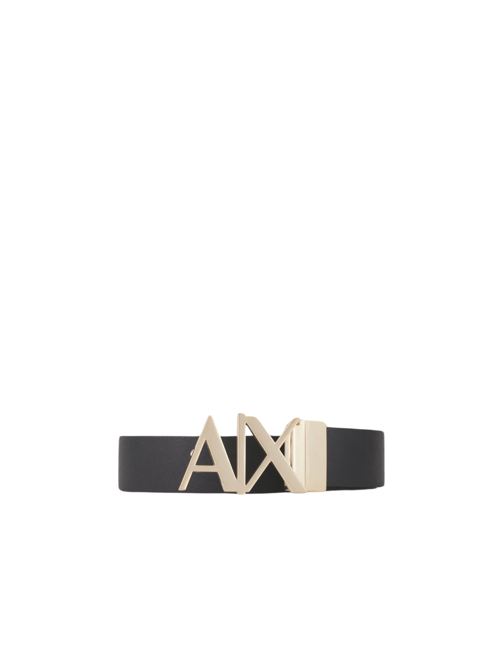 Cintura Armani Exchange nera con fibbia logo AX dorata