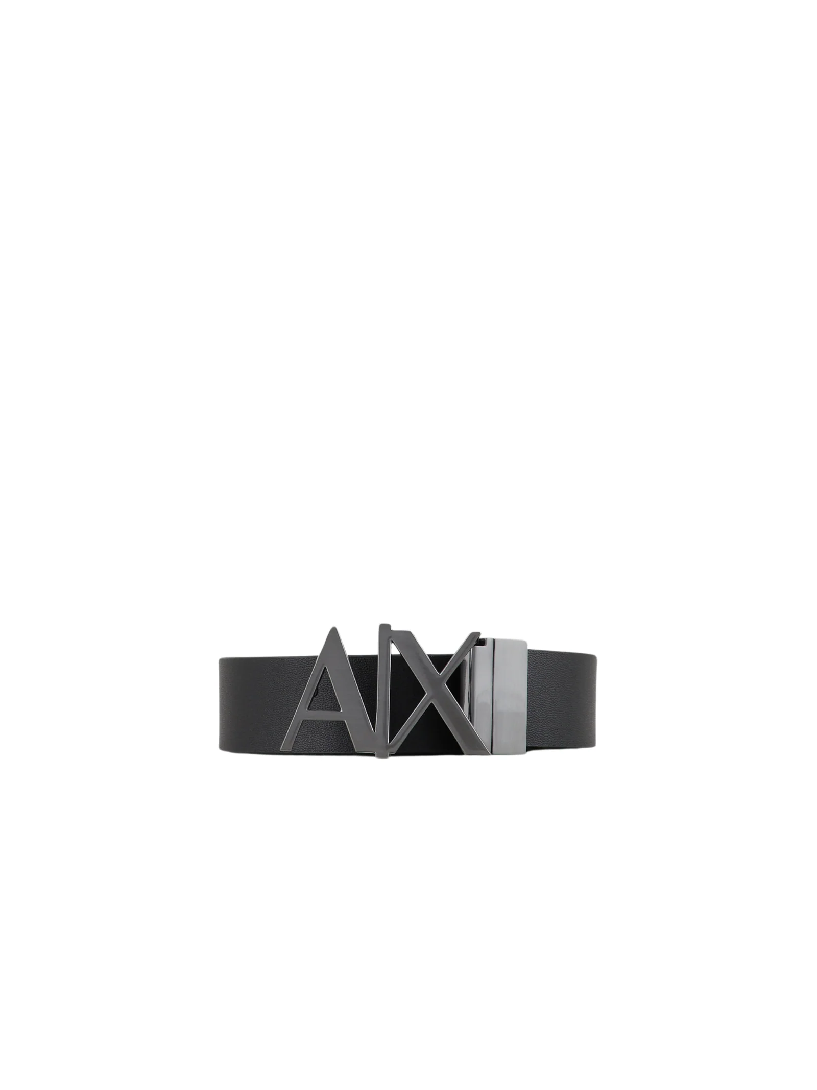 Cintura Armani Exchange nera con fibbia logo AX gunmetal