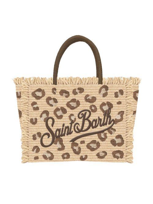 Borsa "Colette Straw n" Saint Barth beige con inserti leopardati