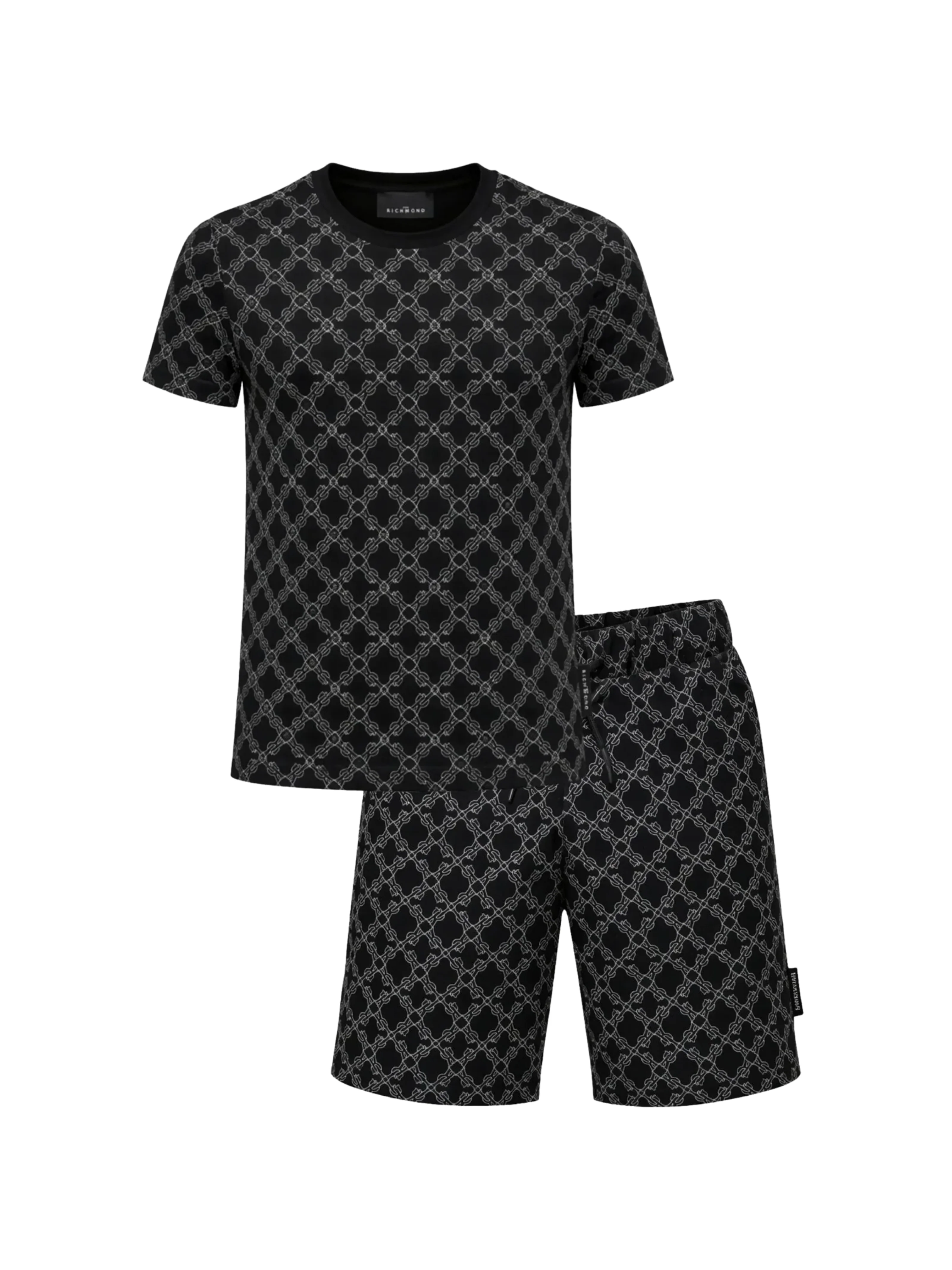 Completo John Richmond nero con fantasia geometrica all over