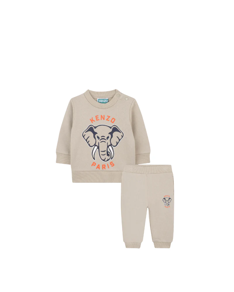 Completo Kenzo beige con stampa elefante e logo