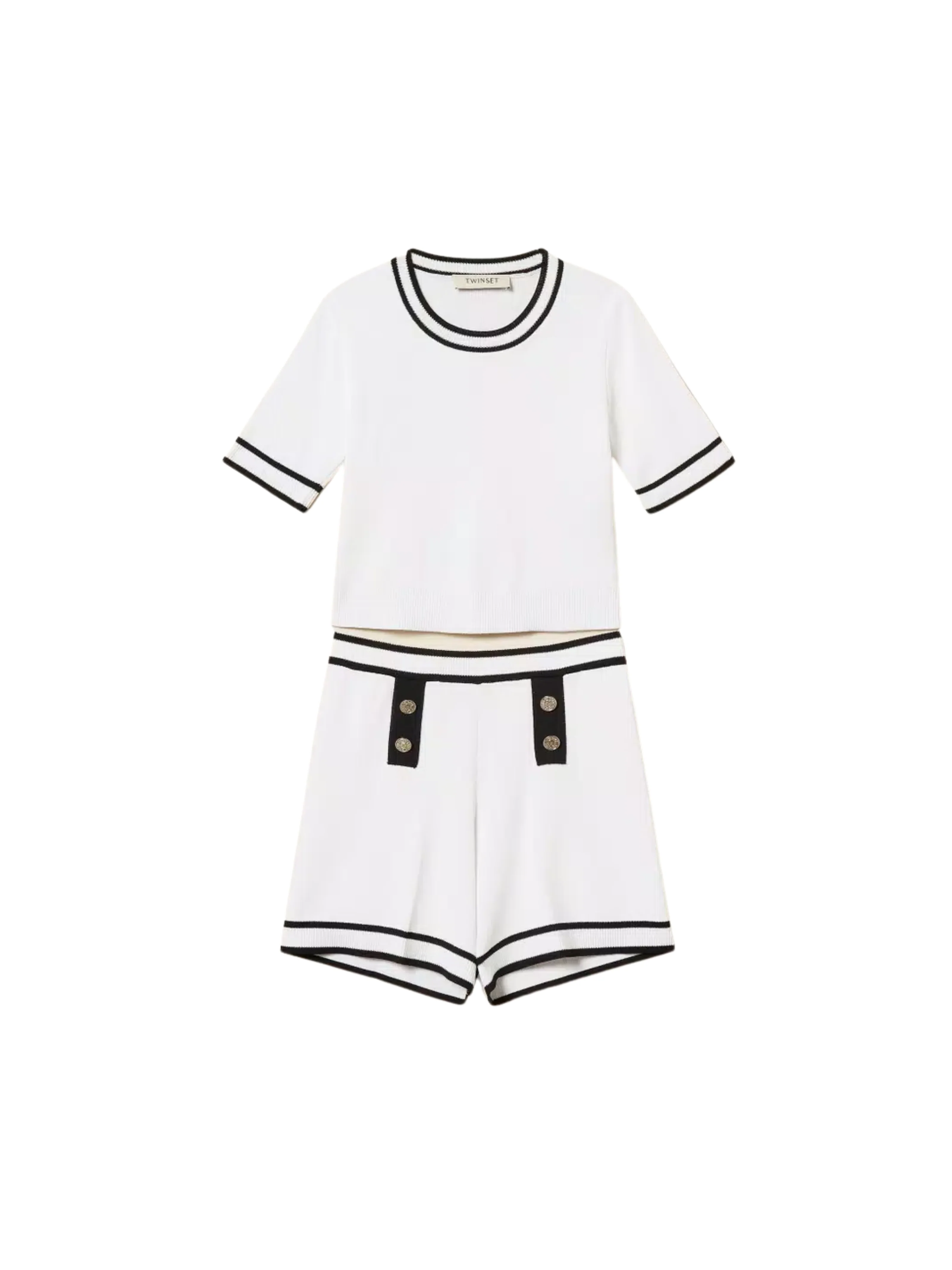 Completo maglia e shorts Twinset bianco in maglia con bordature