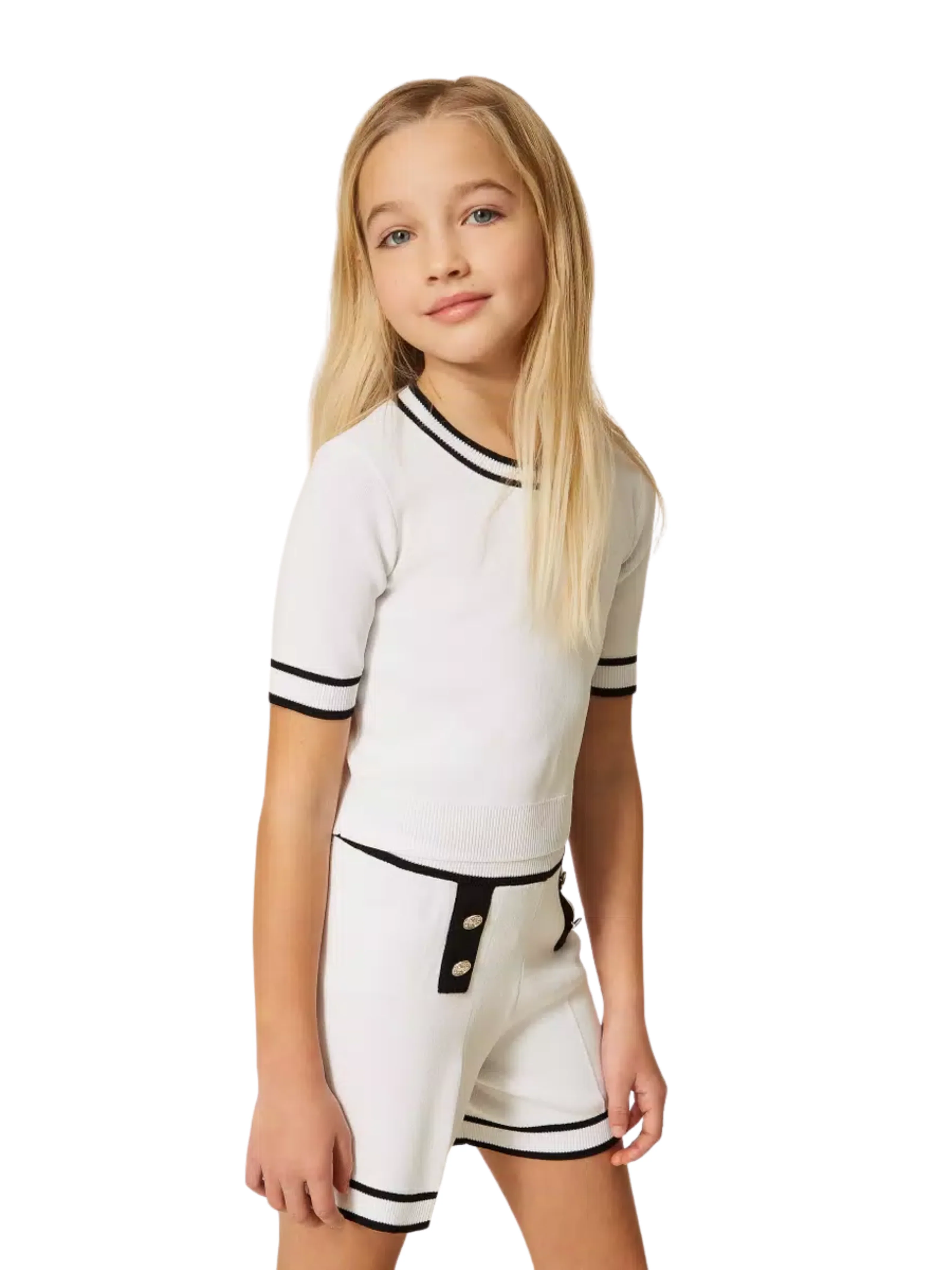 Completo maglia e shorts Twinset bianco in maglia con bordature - Image 4
