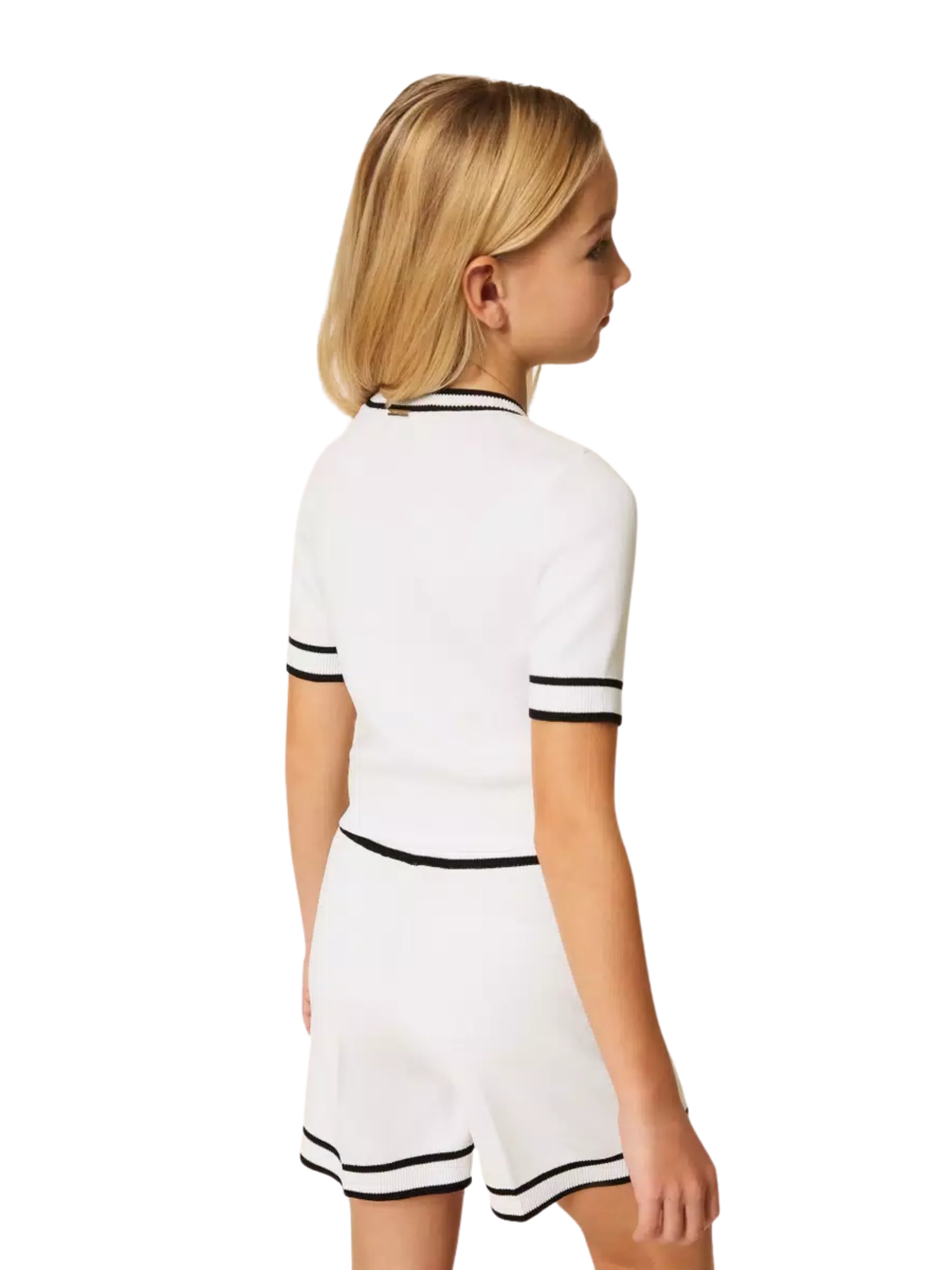 Completo maglia e shorts Twinset bianco in maglia con bordature - Image 5
