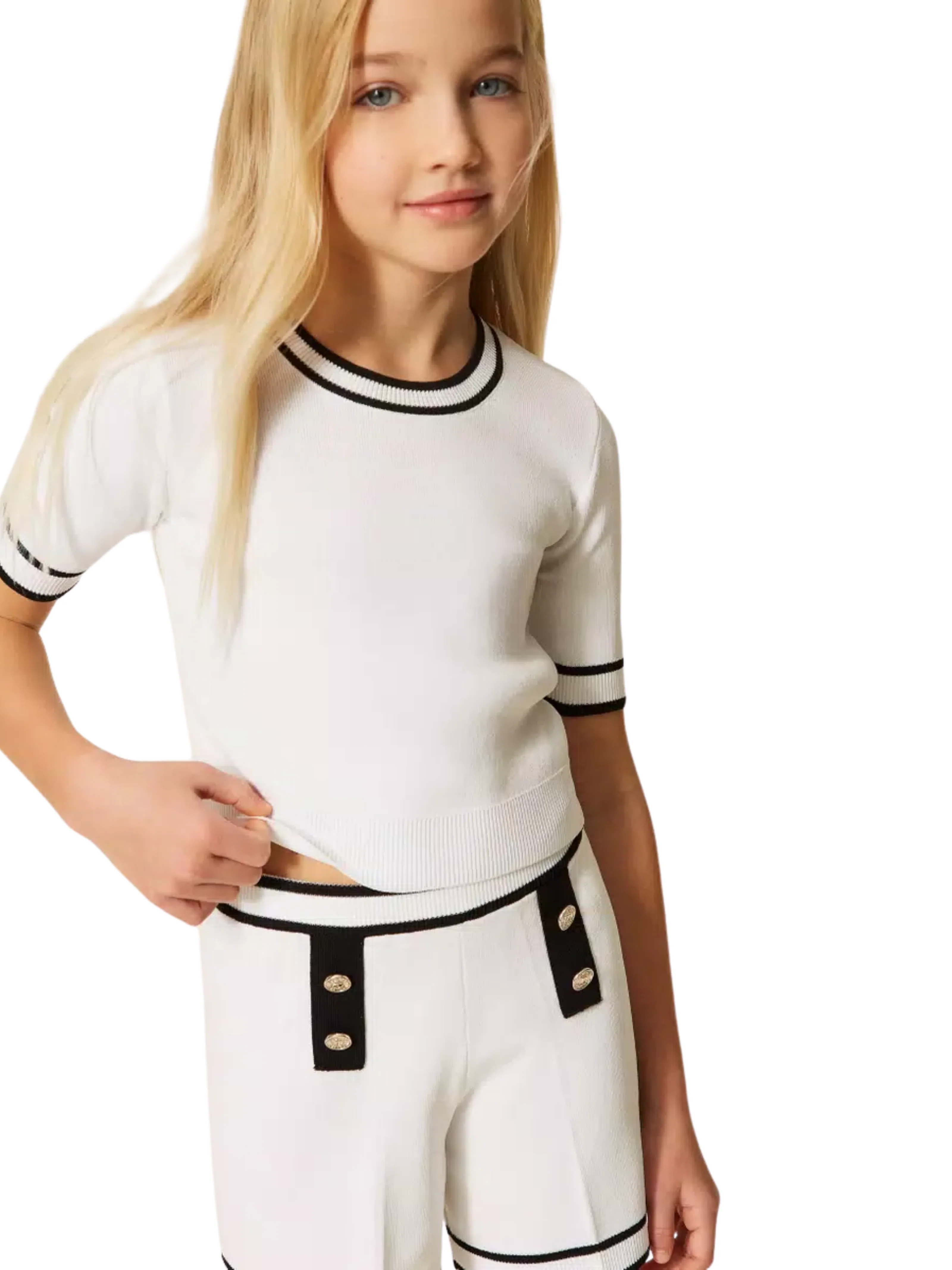 Completo maglia e shorts Twinset bianco in maglia con bordature - Image 6